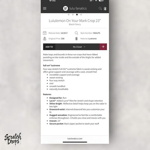 Lululemon On Your Mark Crop 23" Leggings Size 2 High Performance Athletic Wear - Picture 2 of 6